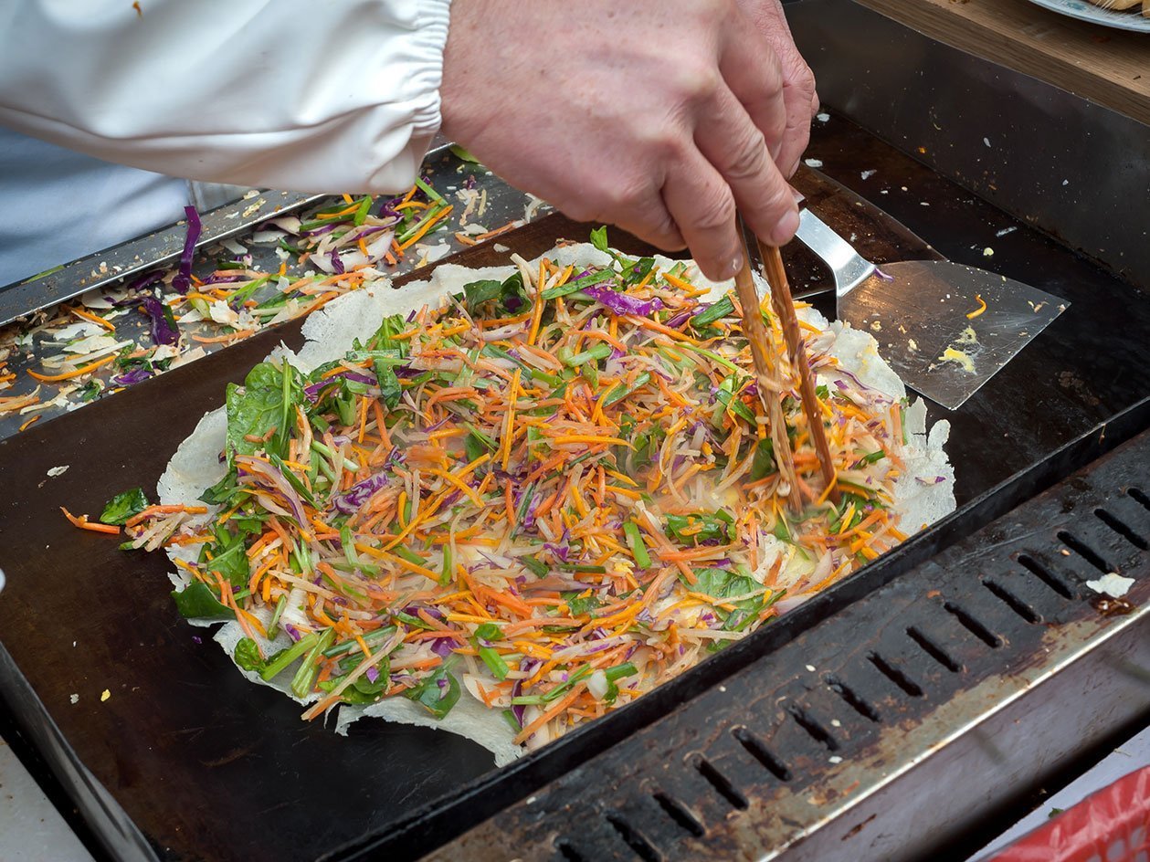 Chinese Jianbing Pancake Being Prepared At A Shanghai Street Mar
