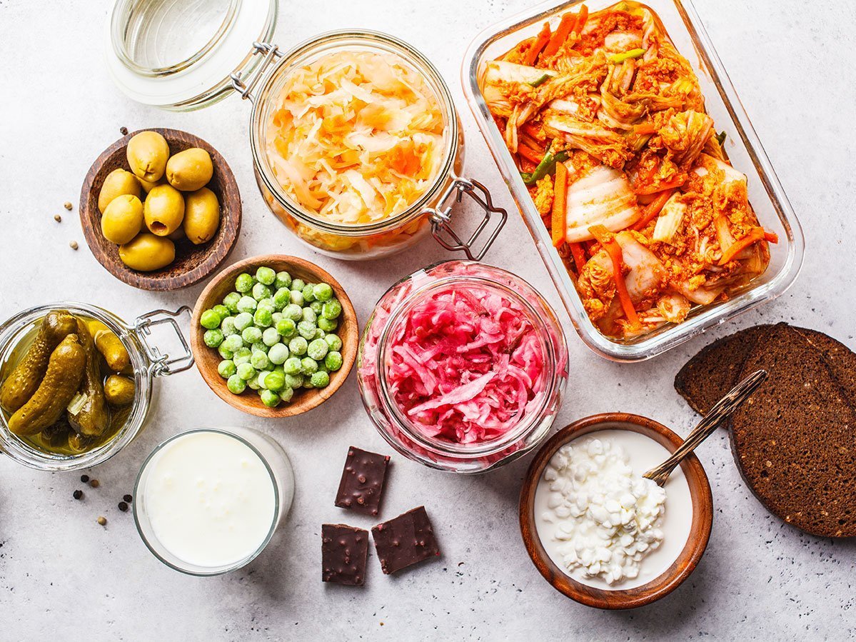 Probiotics Food Concept. Kimchi, Beet Sauerkraut, Sauerkraut, Co