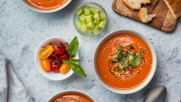 Gaspacho Soup On Light Marble, Top View