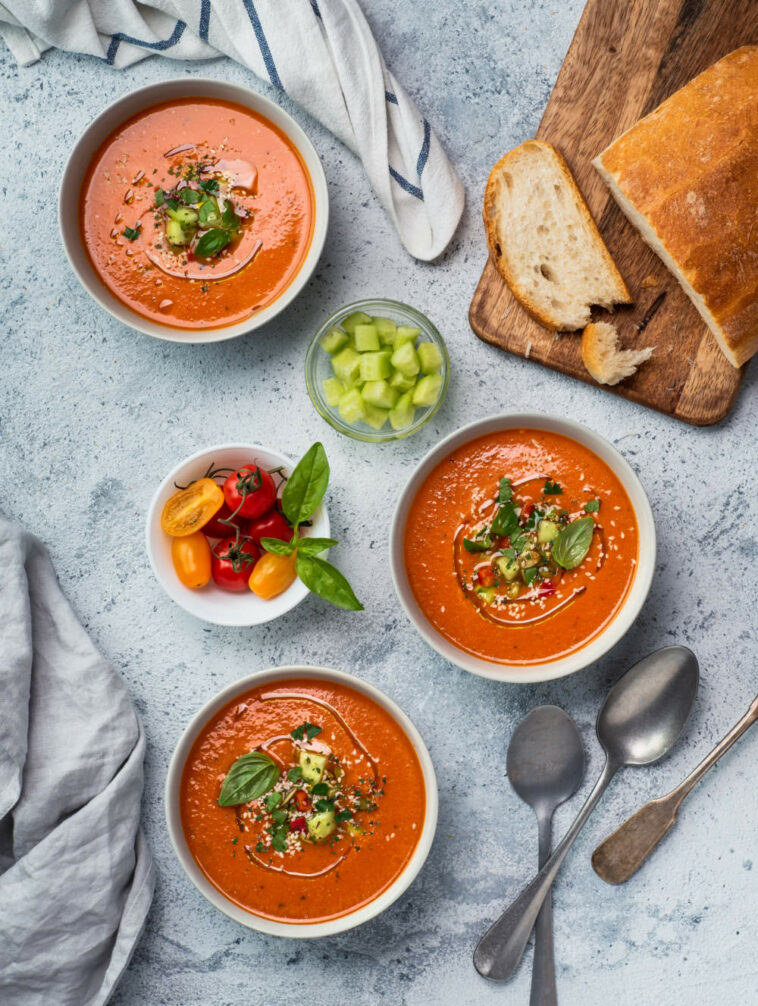 Gaspacho Soup On Light Marble, Top View